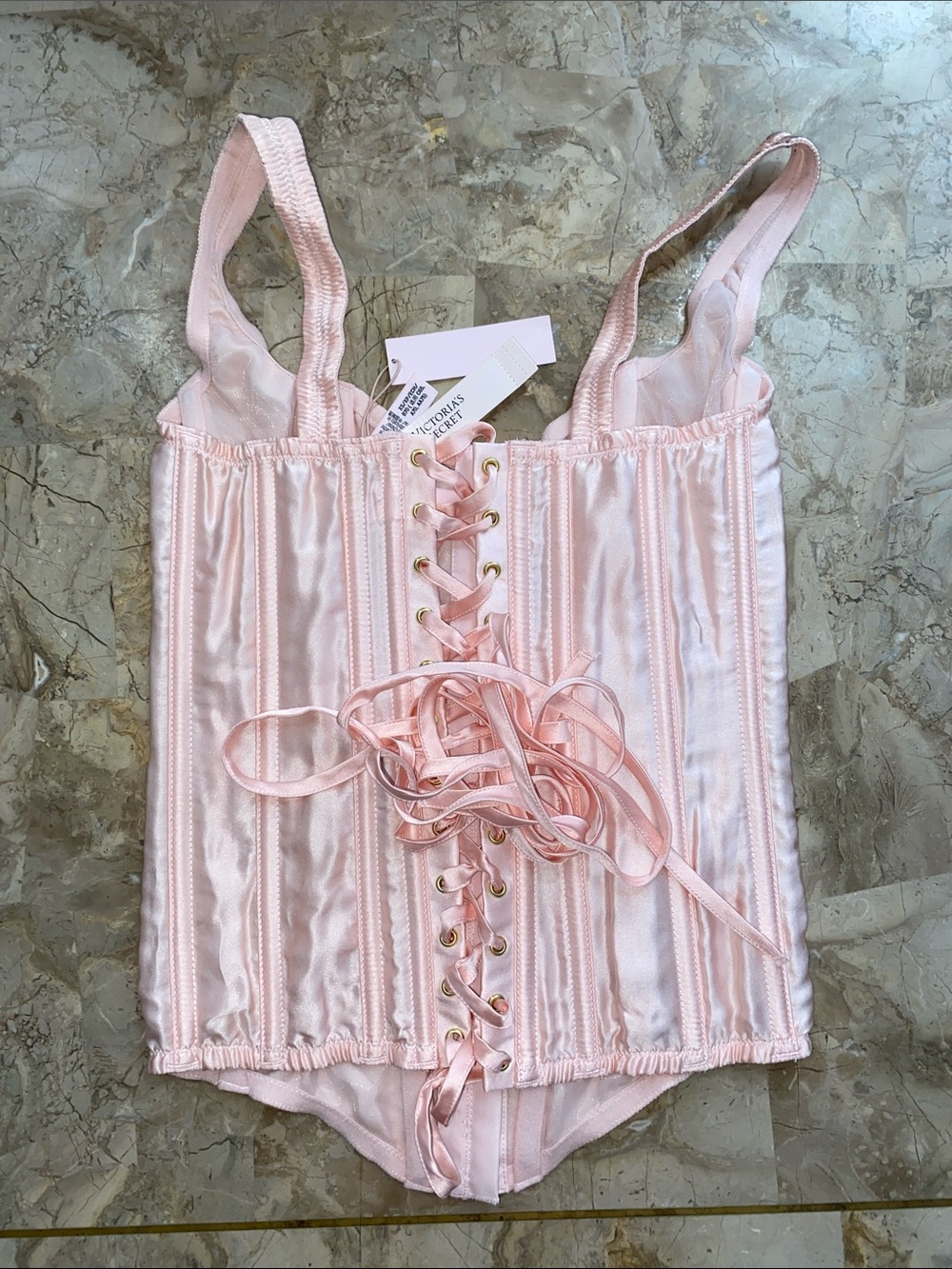 Victoria's Secret Pale Pink Satin Lace-Up Corset Bodysuit